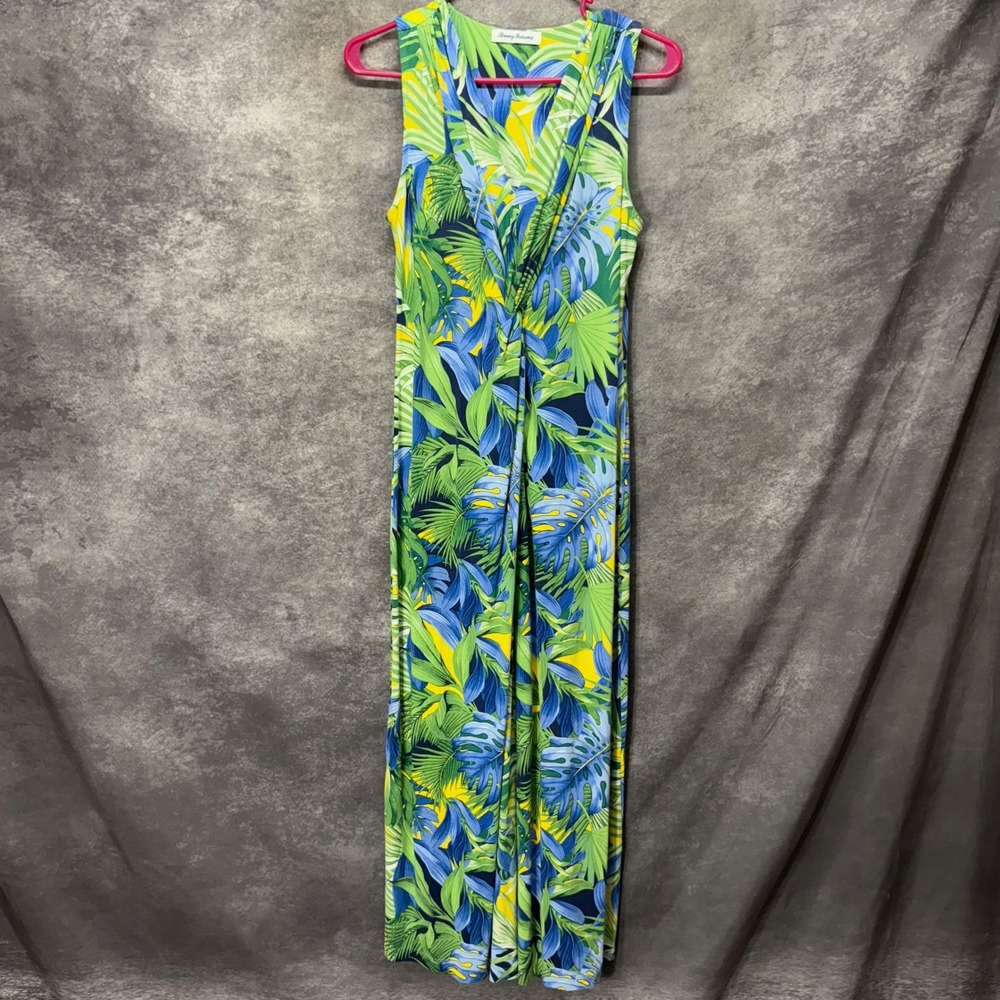 Tommy Bahama Hot Tropic Maxi Dress Size S Twist Front Monstera Leaf Hawaiian